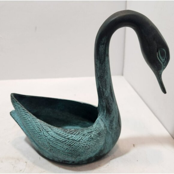 Vtg Toyo Korea Bronze Swan Home Garden Planter with Verdigris Patina 7" - Picture 6 of 14